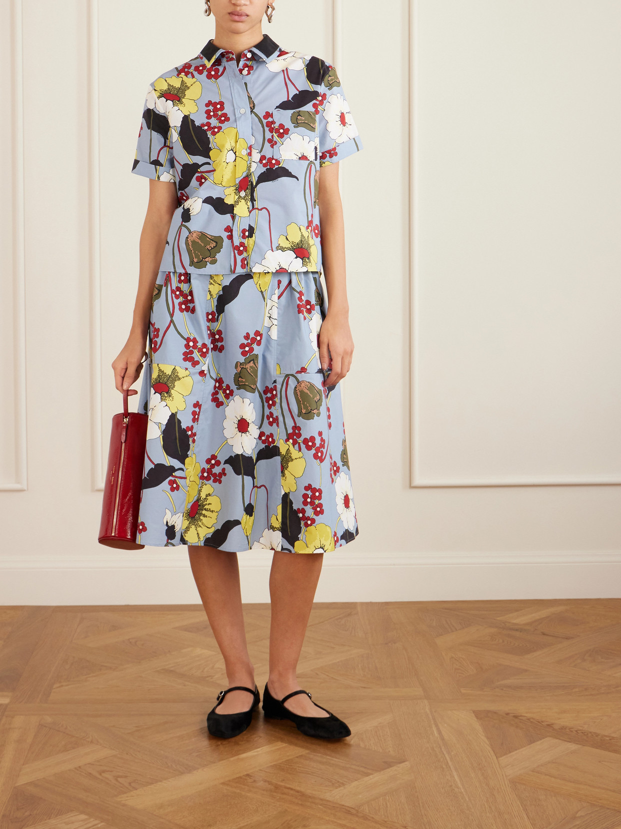 Cropped Floral-Print Cotton-Poplin Shirt