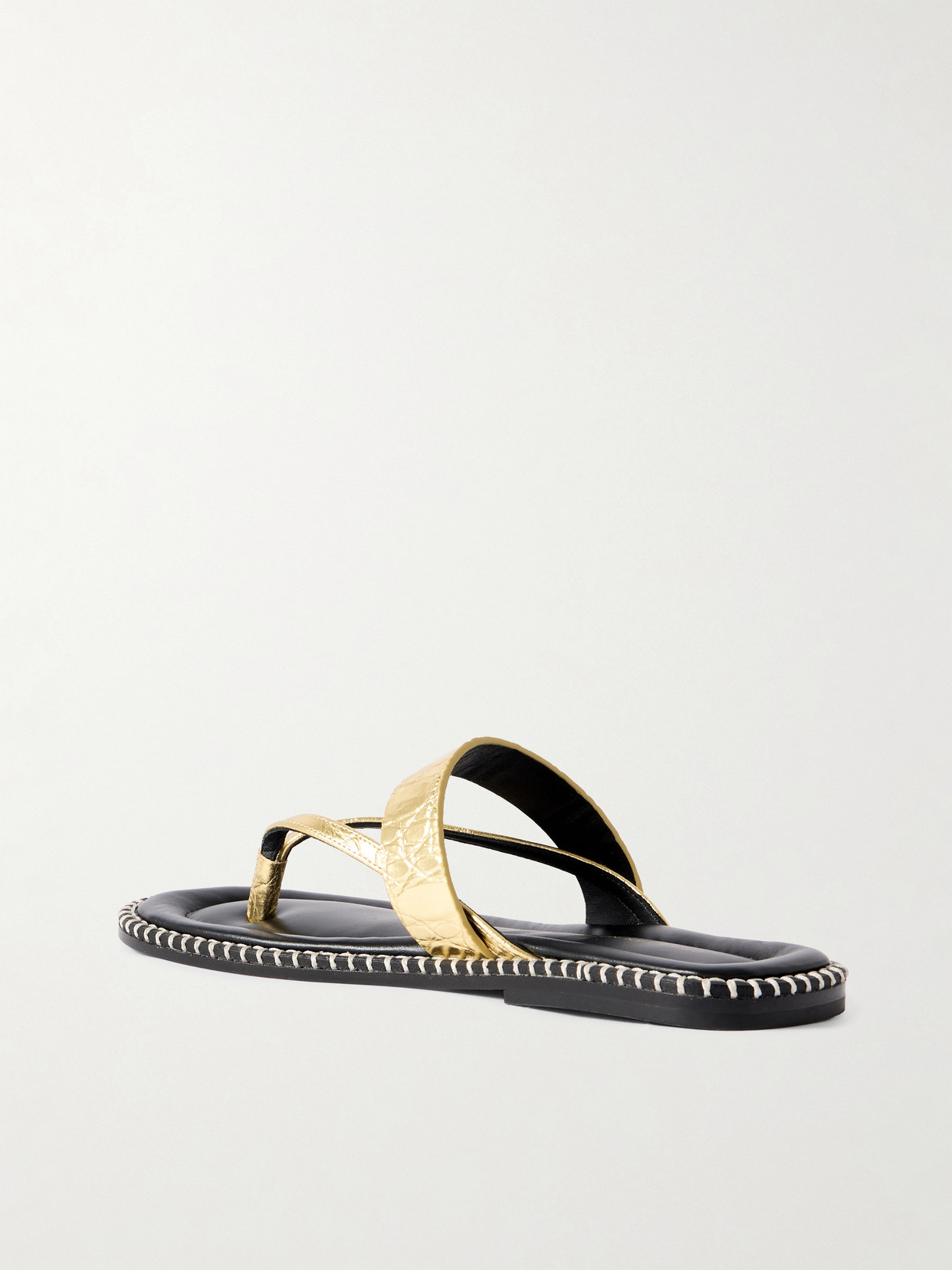 Whipstitched Metallic Croc-Effect Sandals