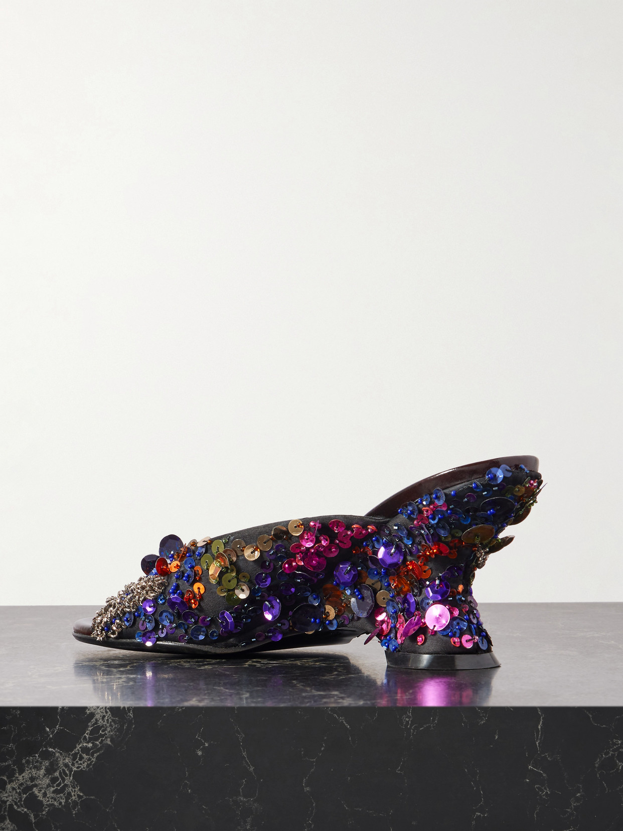 Embellished Satin Mules