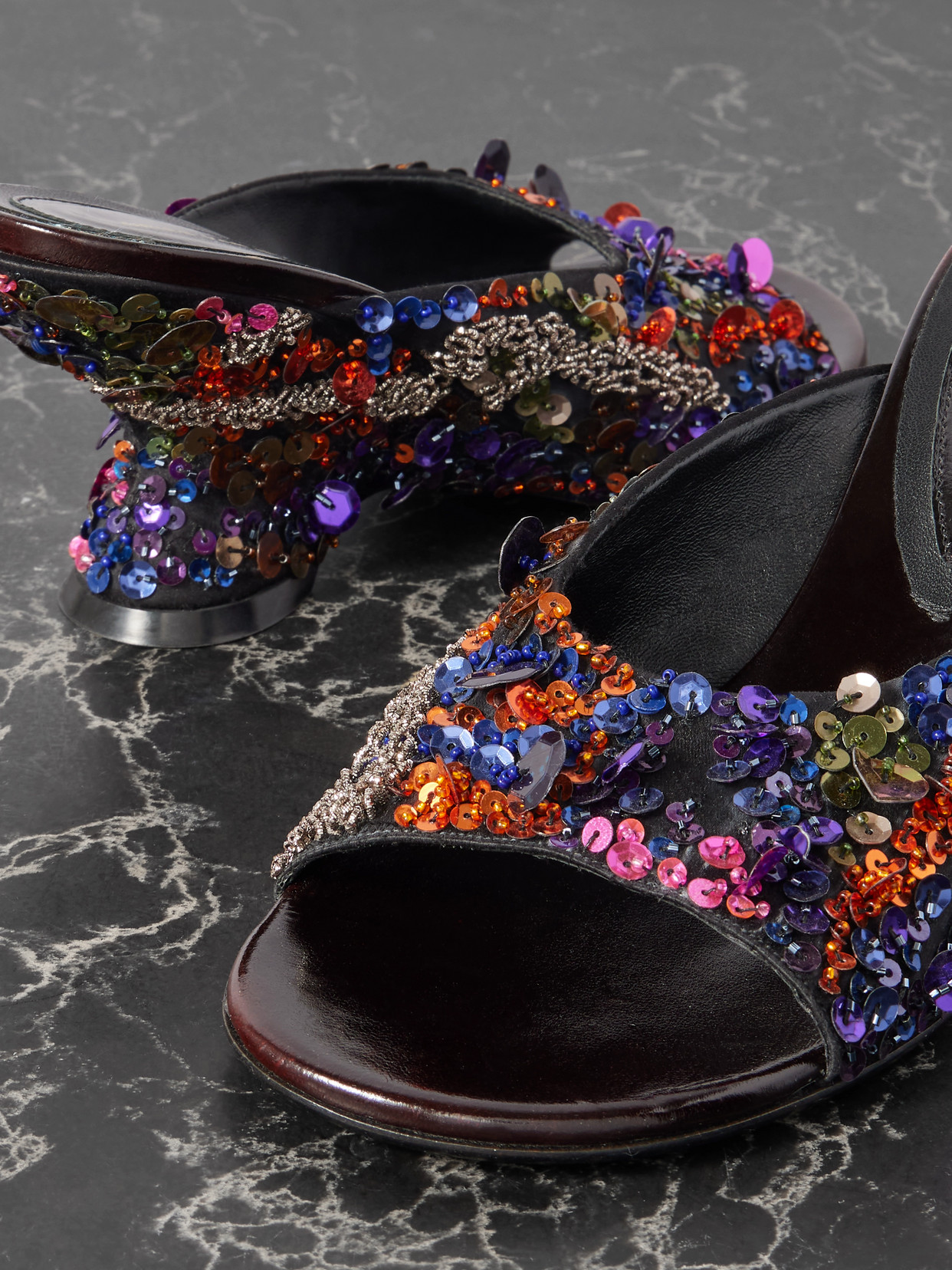 Embellished Satin Mules