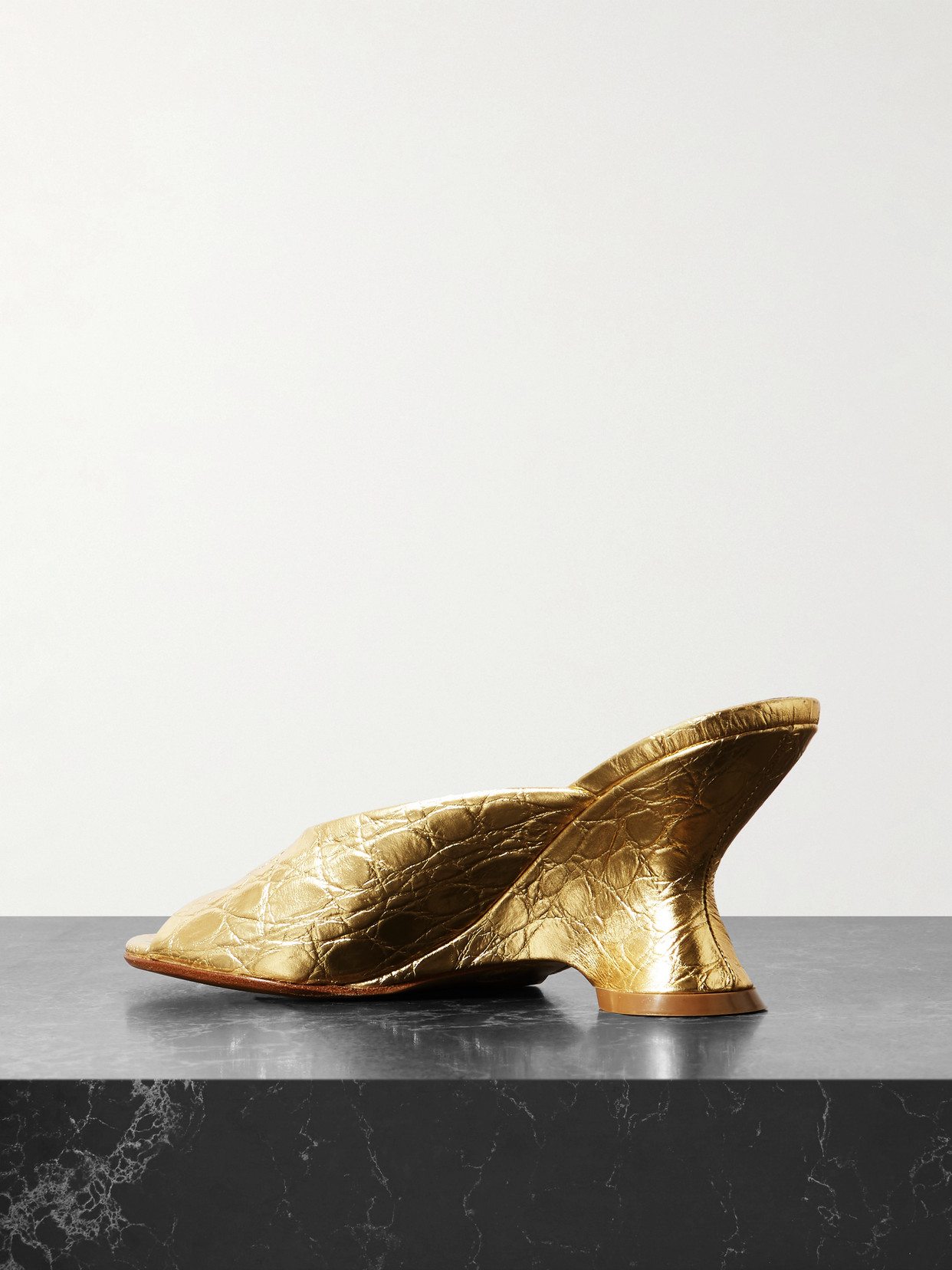 Metallic Croc-Effect Mules