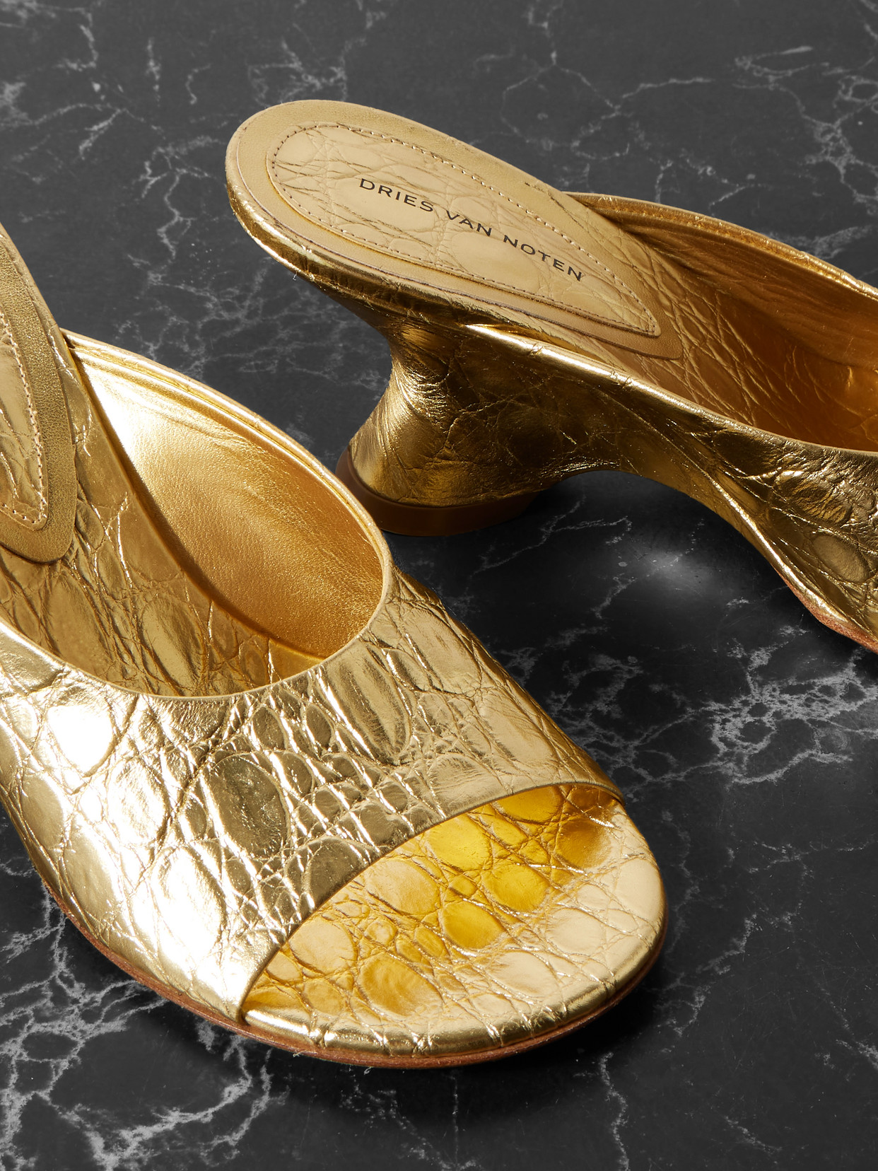 Metallic Croc-Effect Mules