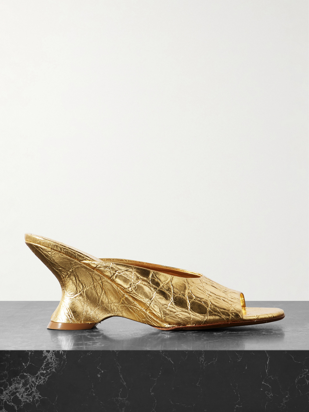 Metallic Croc-Effect Mules