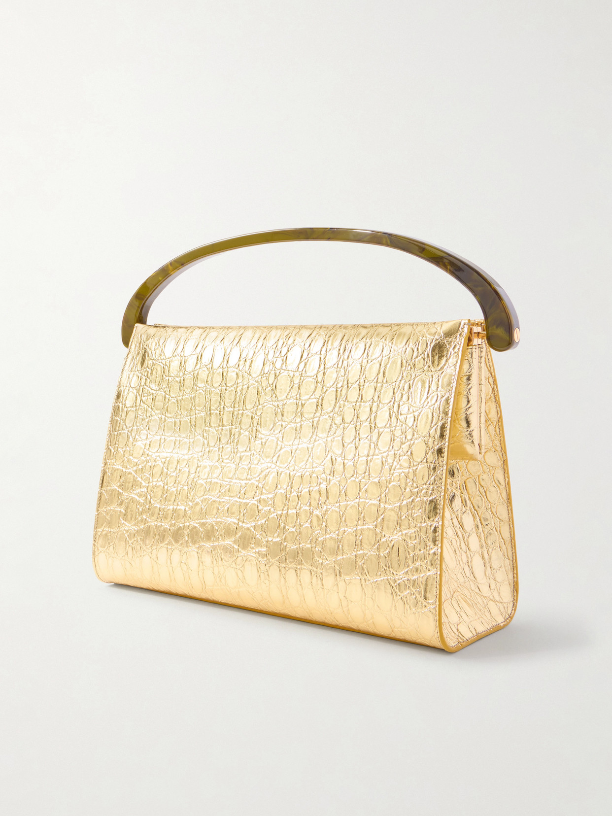 Metallic Croc-Effect Shoulder Bag