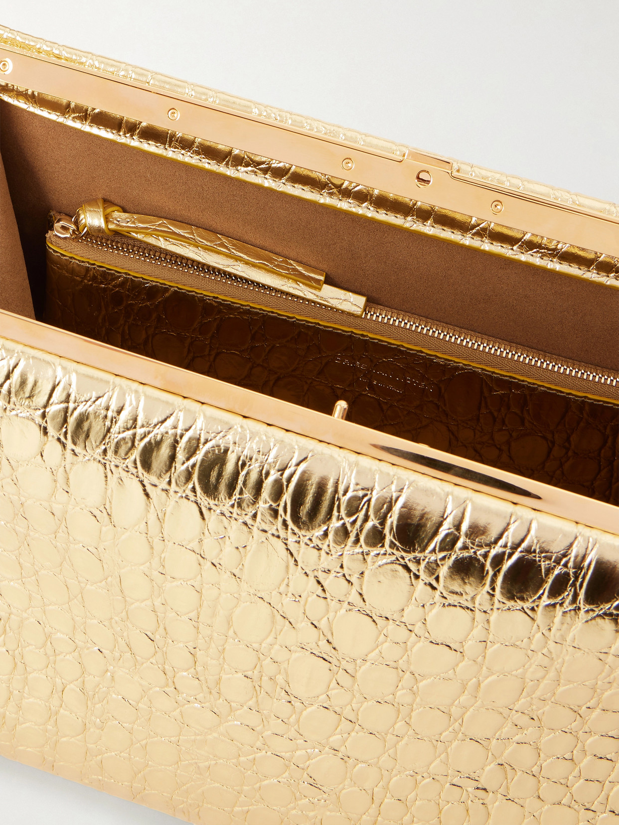 Metallic Croc-Effect Shoulder Bag