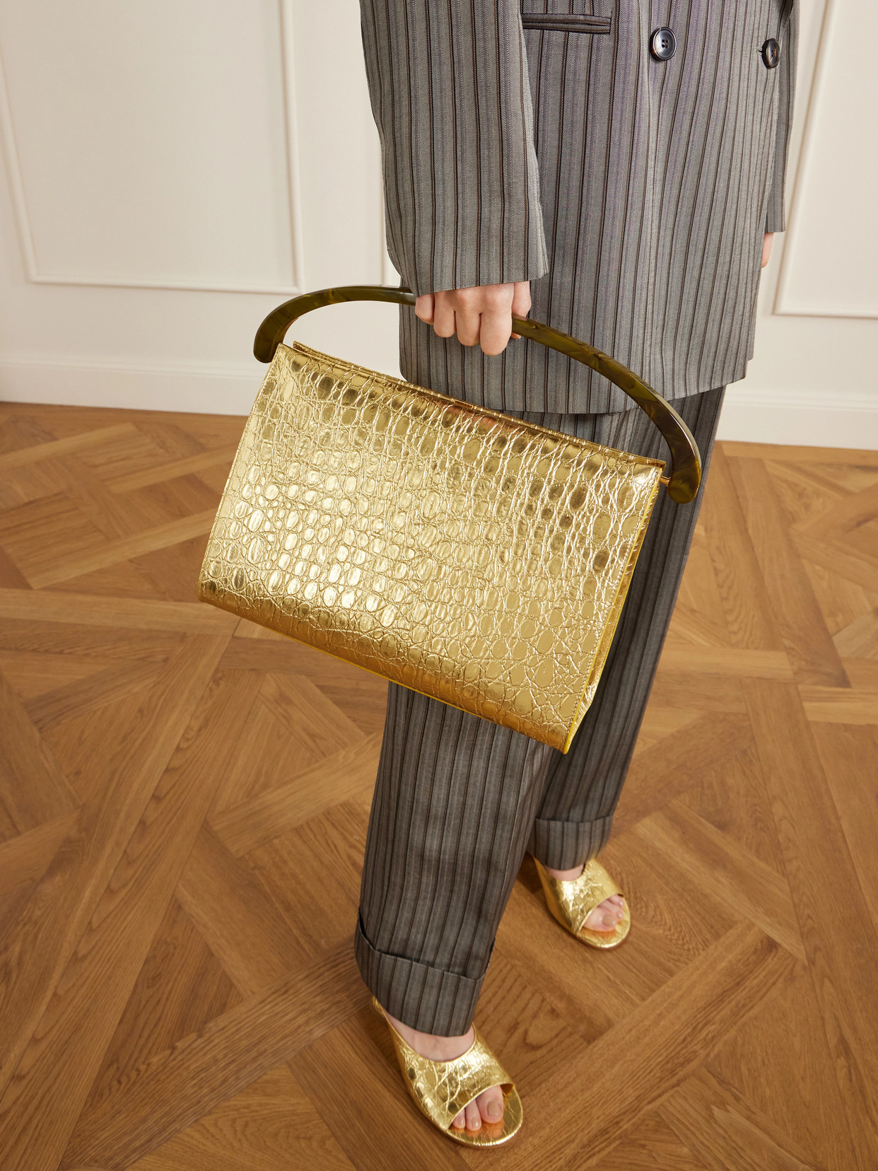 Metallic Croc-Effect Shoulder Bag