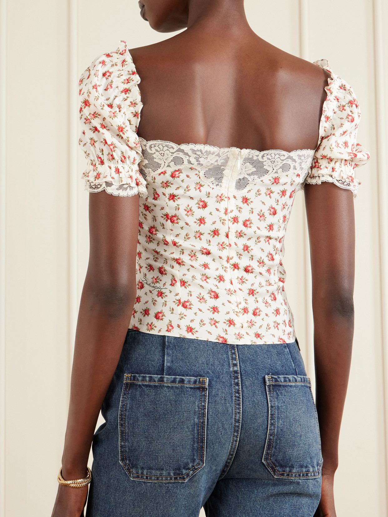 Floral-Print Lace-Trimmed Silk-Blend Blouse