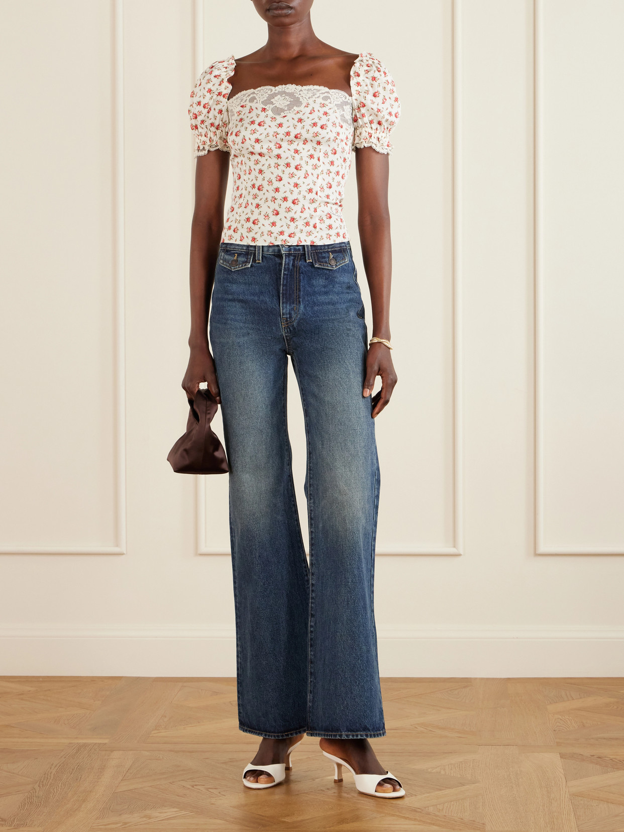 Floral-Print Lace-Trimmed Silk-Blend Blouse