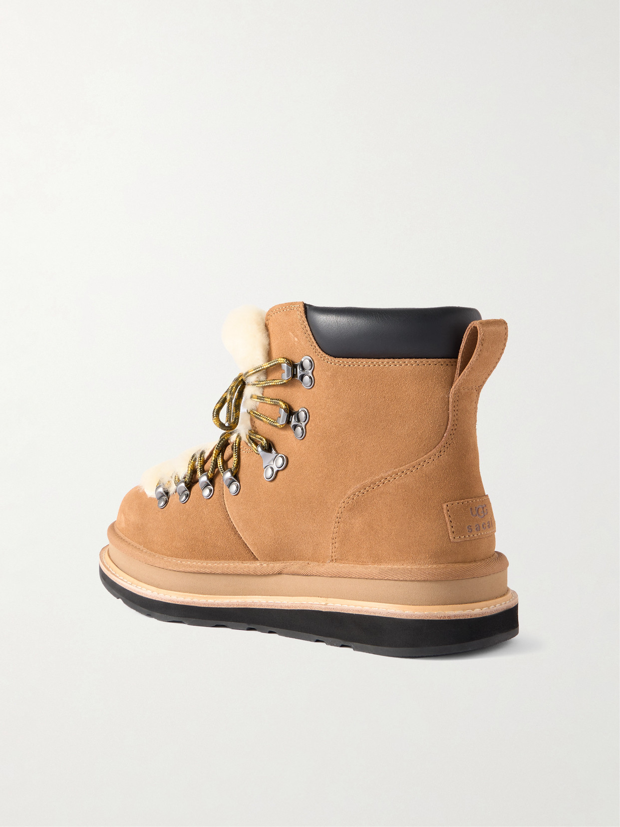 + Sacai Leather-Trimmed Shearling Ankle Boots