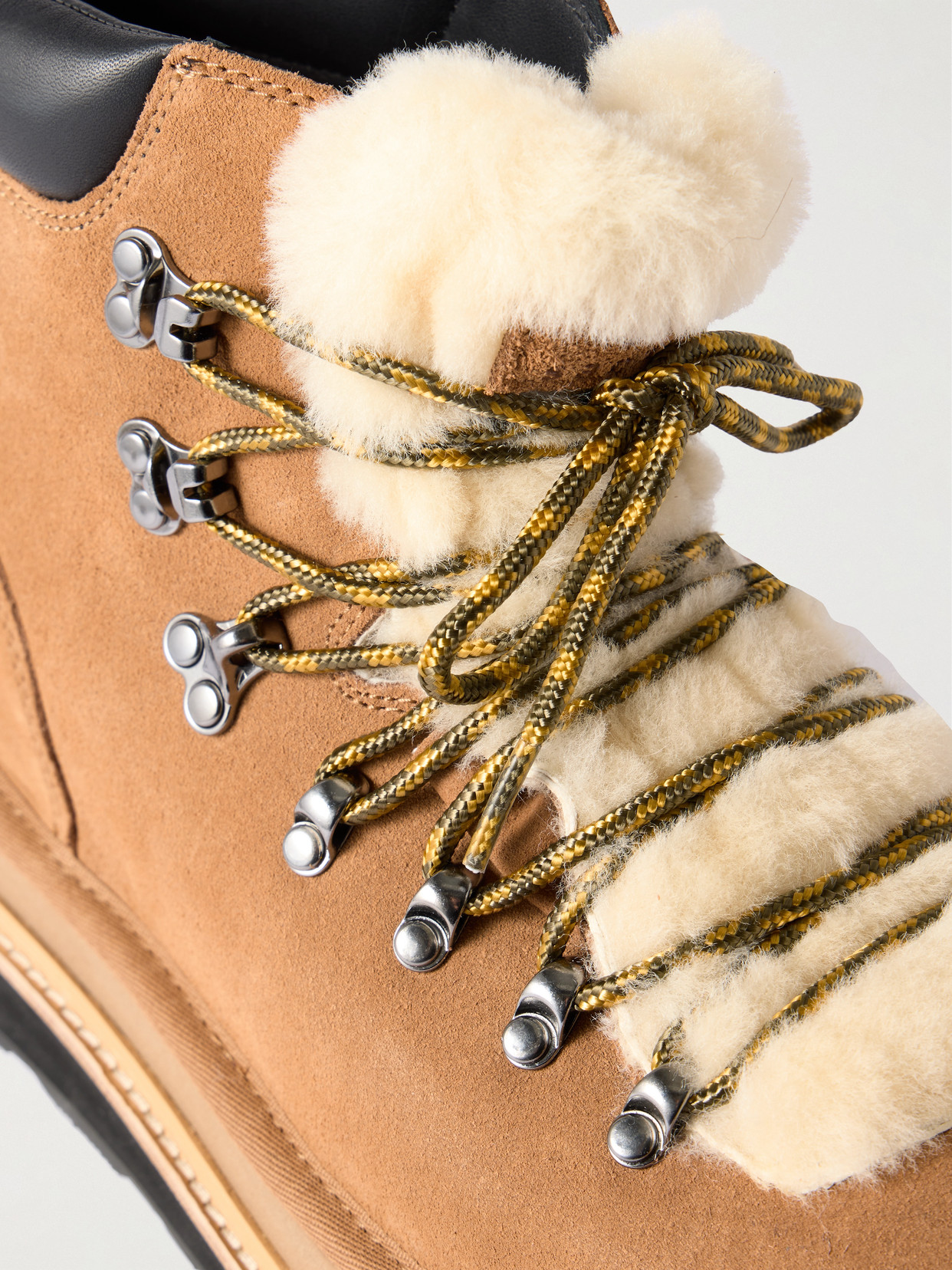 + Sacai Leather-Trimmed Shearling Ankle Boots