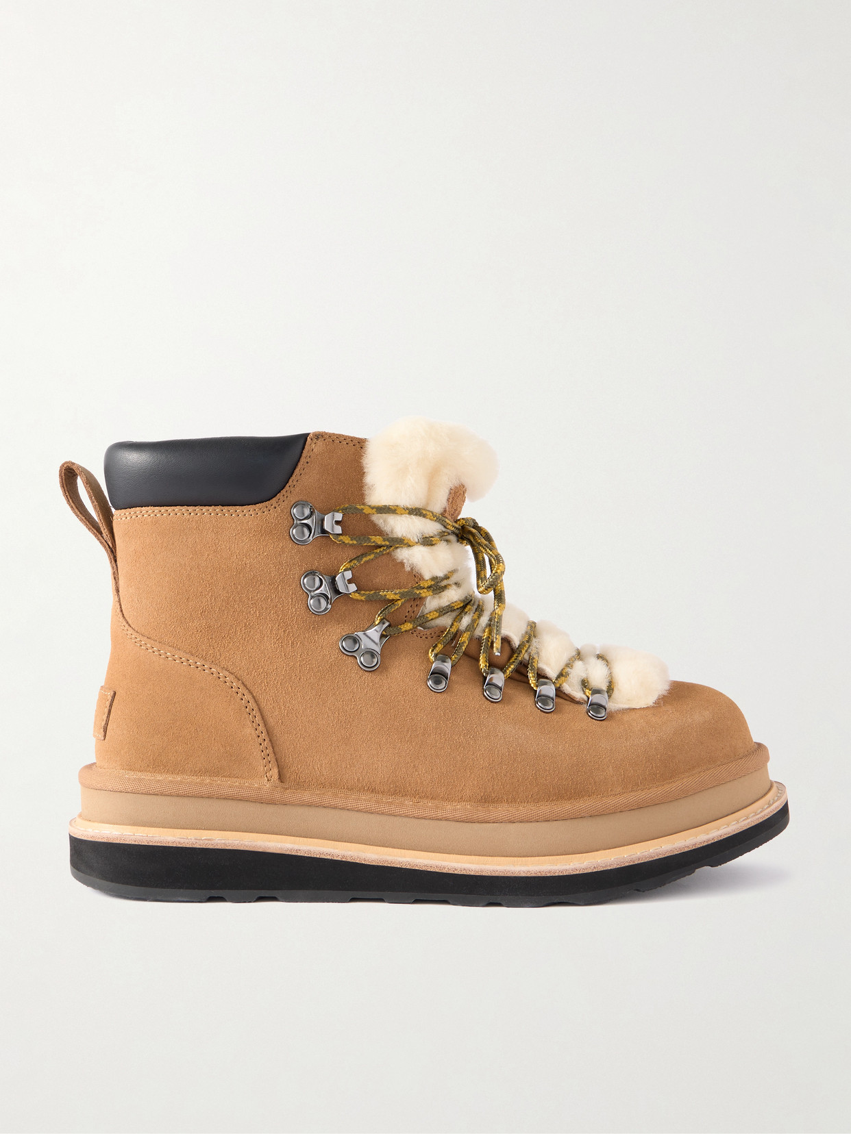 + Sacai Leather-Trimmed Shearling Ankle Boots