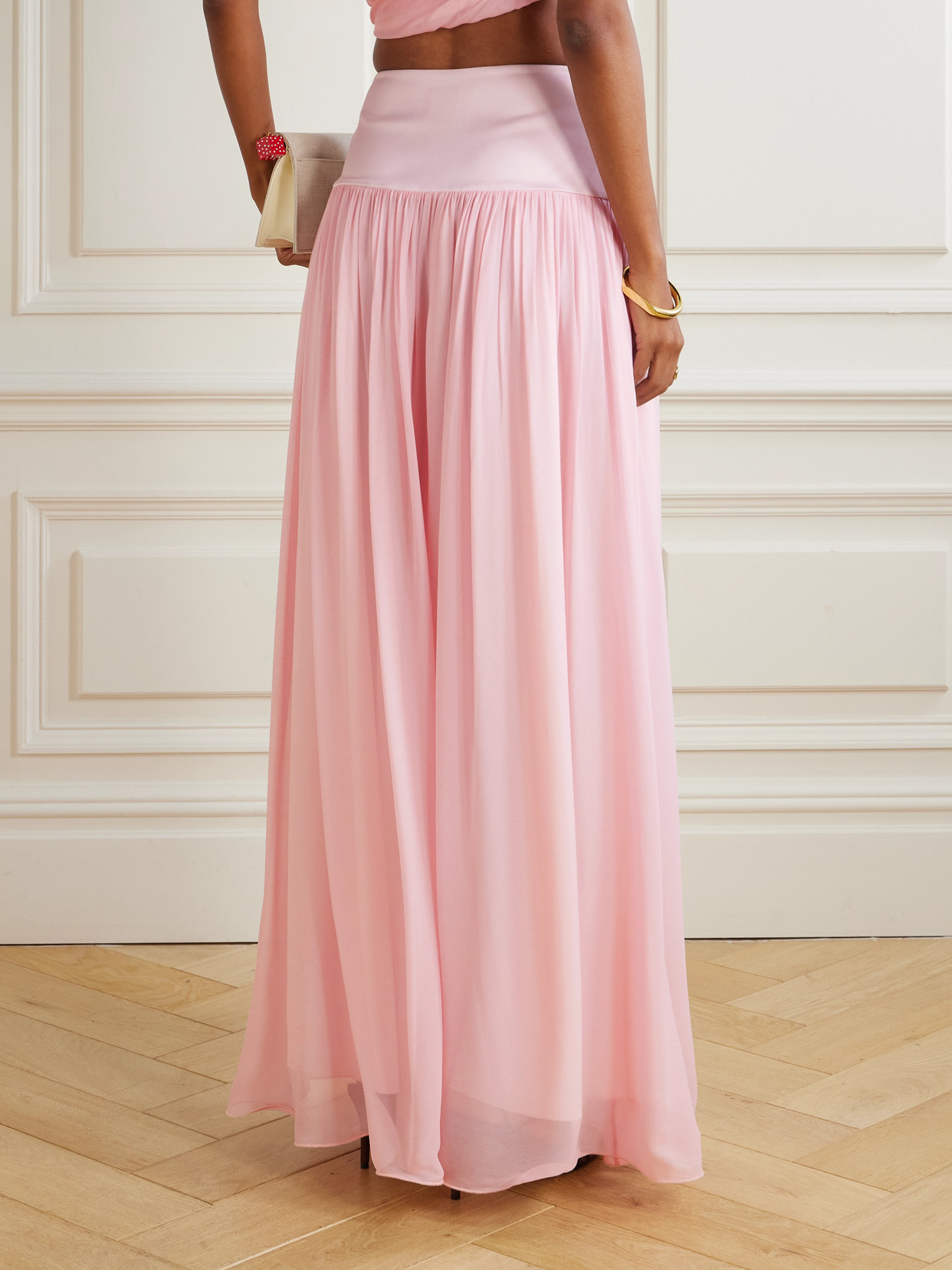 Solene Pleated Satin-Trimmed Chiffon Maxi