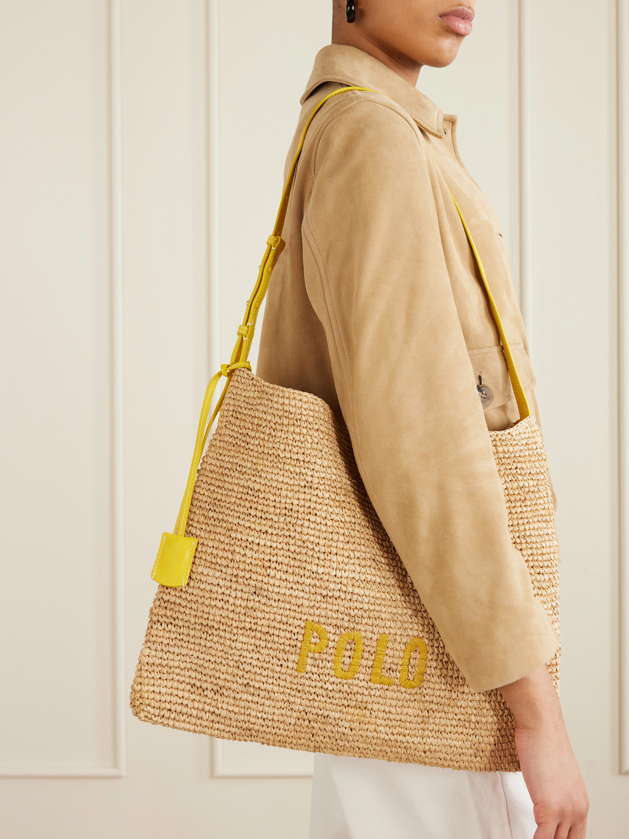 Polo Ralph Lauren - Leather-Trimmed Embroidered Raffia Shoulder Bag