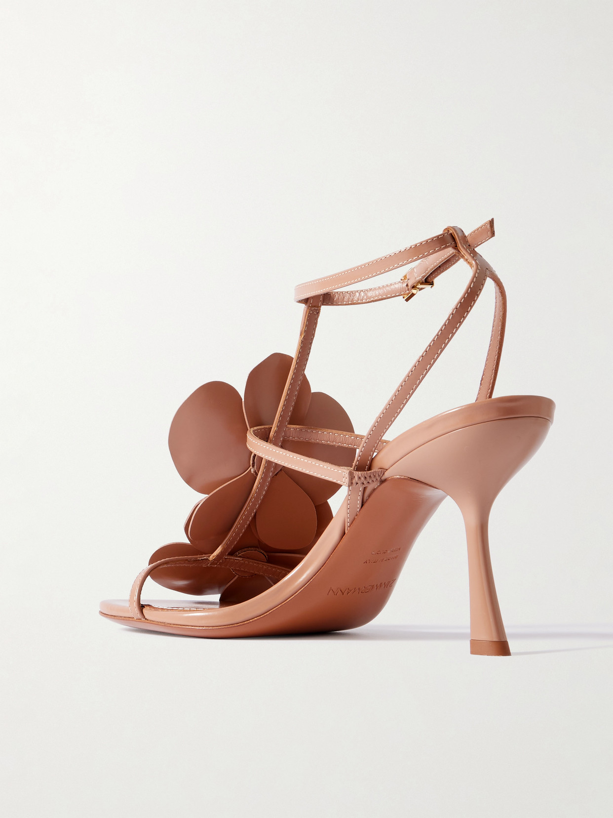 Orchid Appliquéd Glossed-Leather Sandals