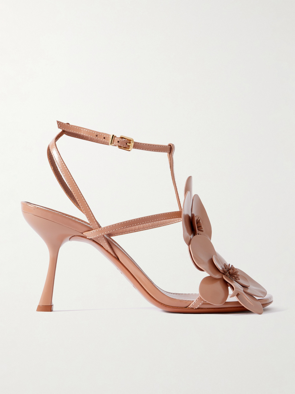 Orchid Appliquéd Glossed-Leather Sandals