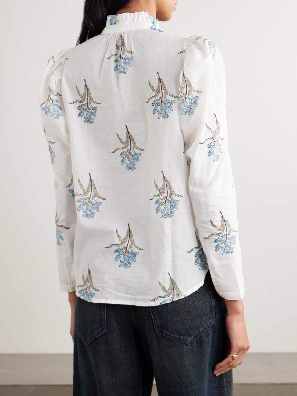 Artemis Sky Ruffled Floral-Print Cotton-Voile Shirt