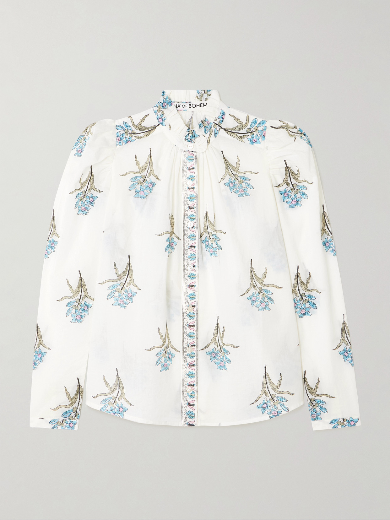 Artemis Sky Ruffled Floral-Print Cotton-Voile Shirt