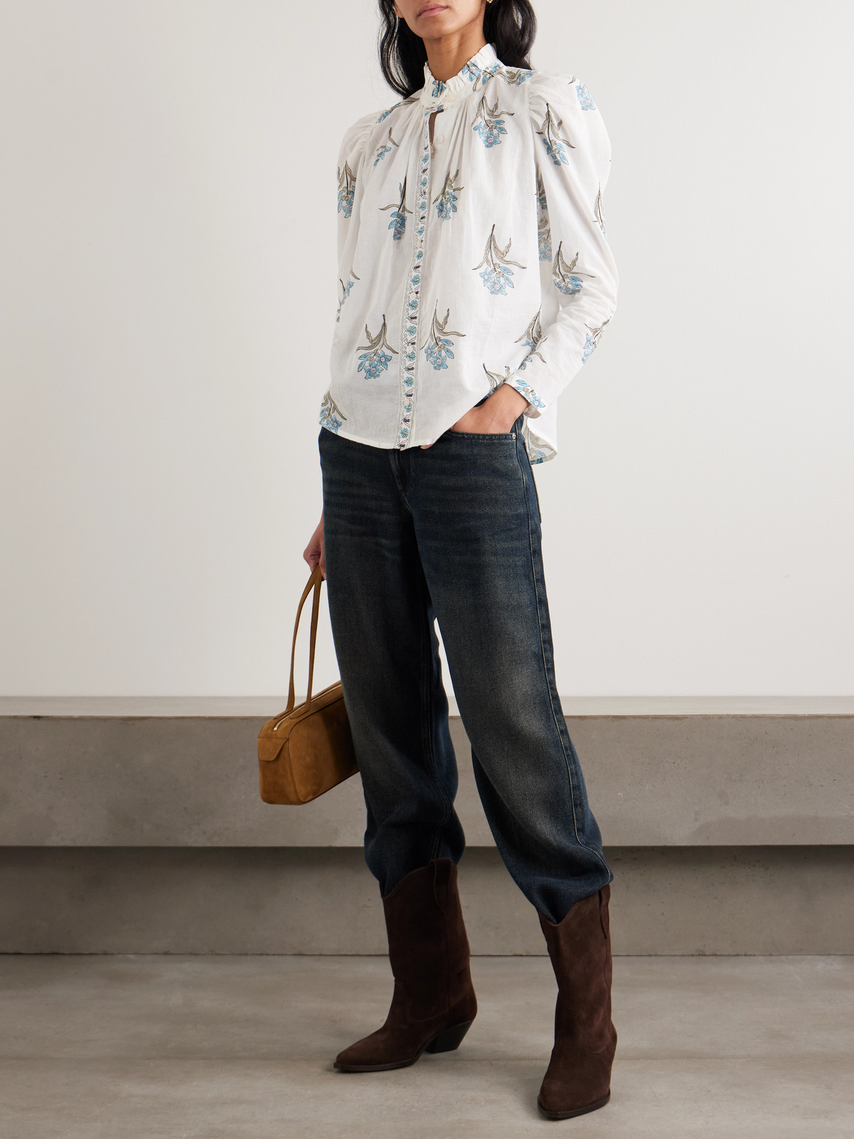 Artemis Sky Ruffled Floral-Print Cotton-Voile Shirt