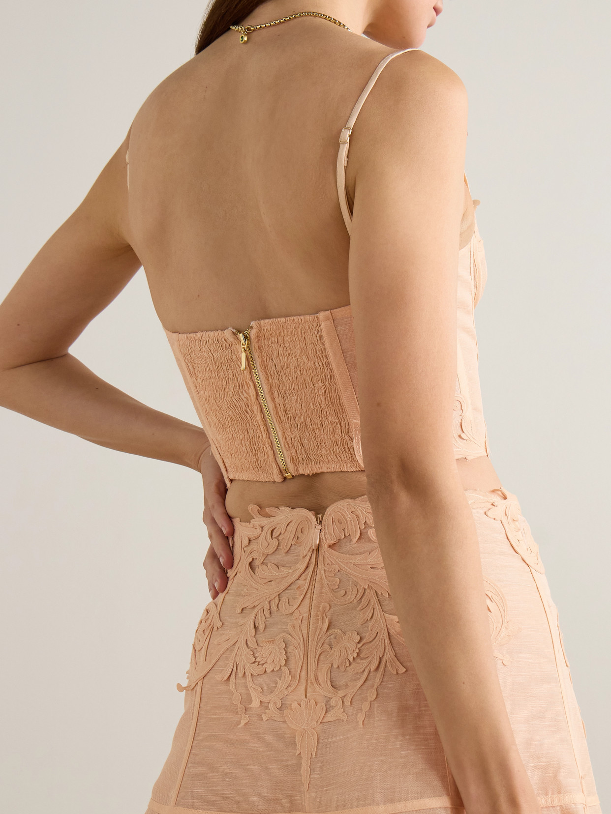 Rebellion Appliquéd Linen And Silk-Blend Corset Top