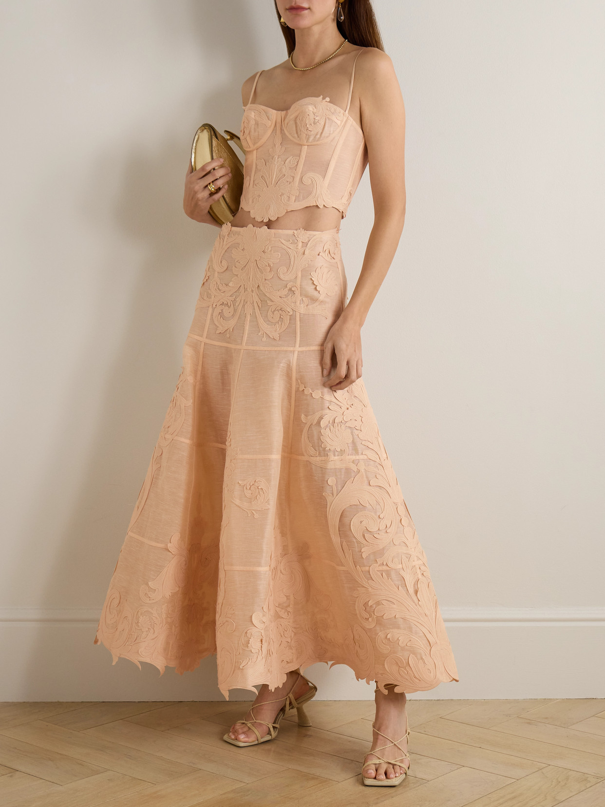 Rebellion Appliquéd Linen And Silk-Blend Corset Top