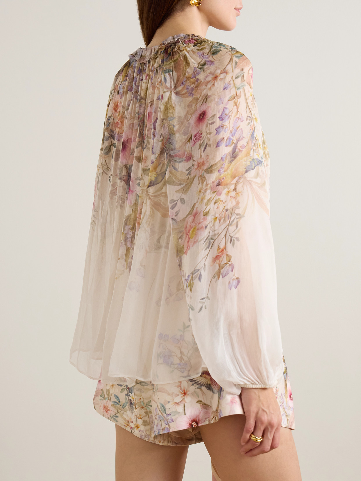 Rebellion Tie-Detailed Gathered Chiffon Blouse