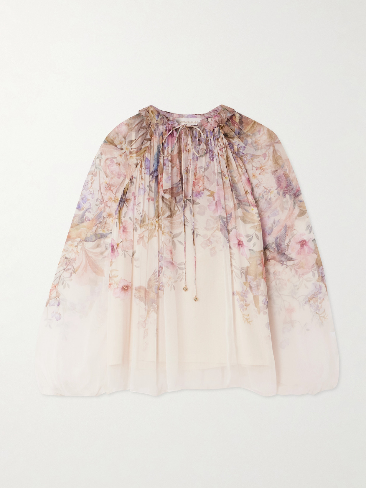 Rebellion Tie-Detailed Gathered Chiffon Blouse