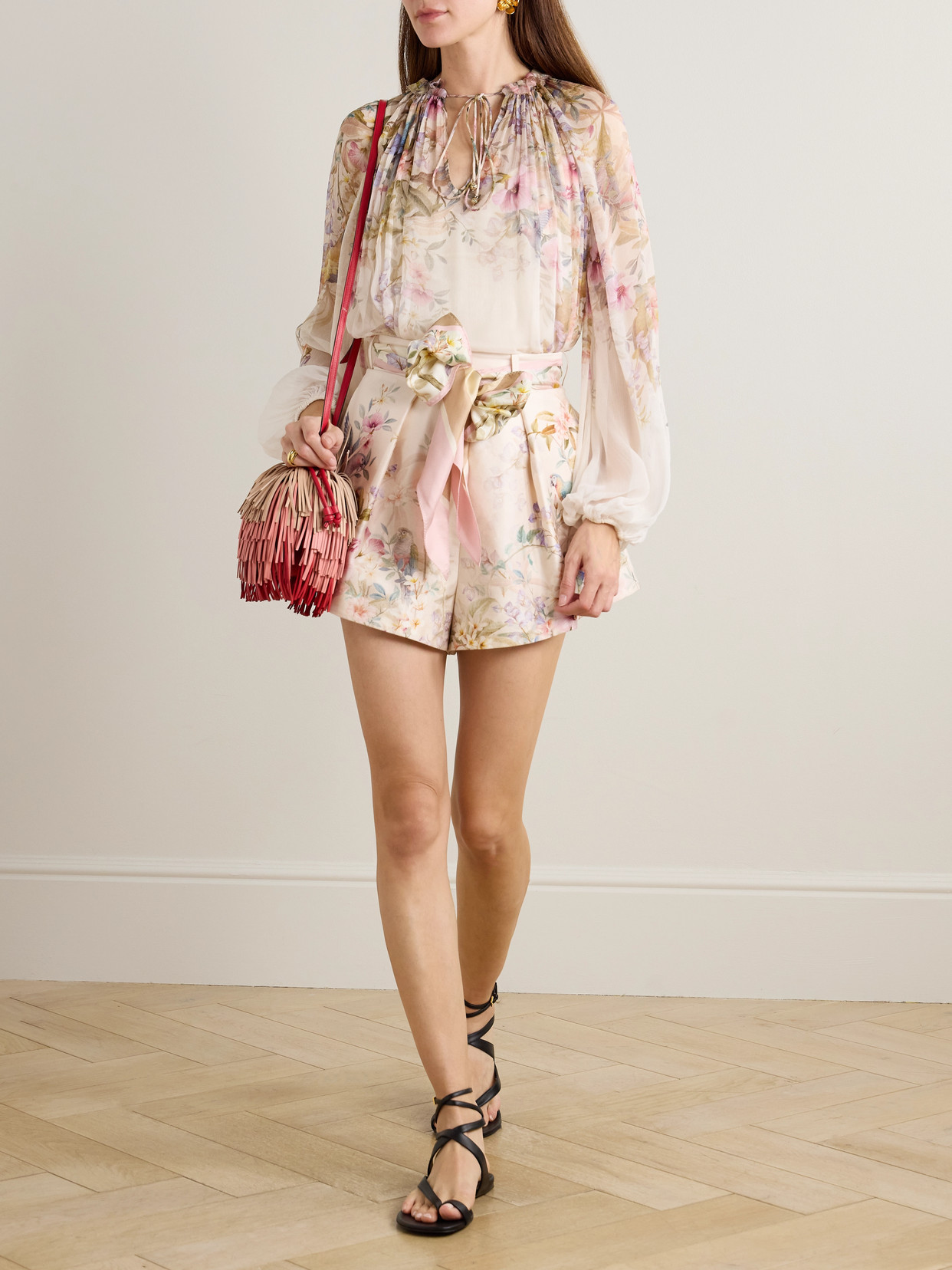 Rebellion Tie-Detailed Gathered Chiffon Blouse