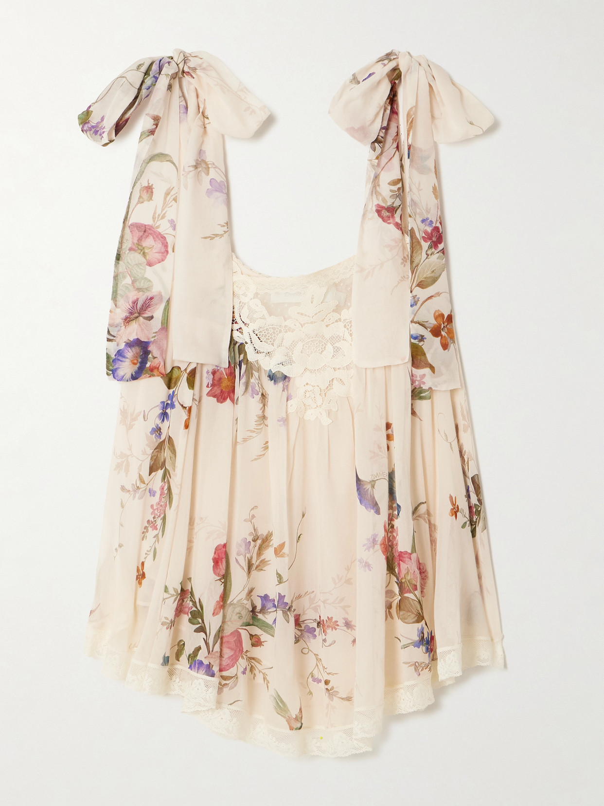 Patience Lace-Trimmed Floral-Print Cotton And Silk-Blend Top