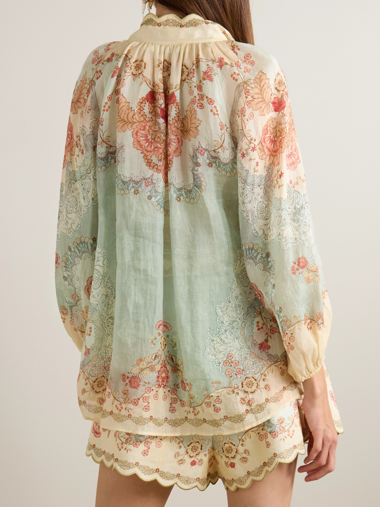 Daylight Scalloped Printed Ramie Blouse
