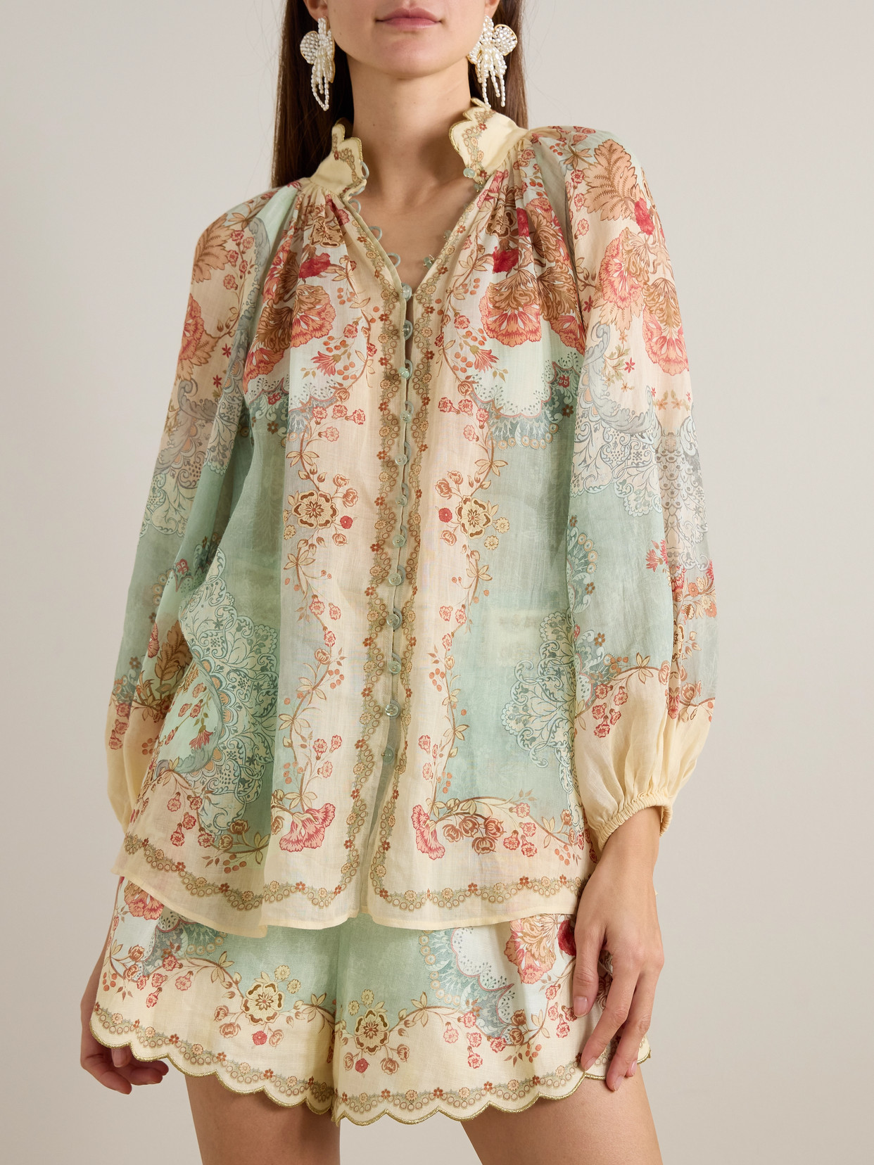 Daylight Scalloped Printed Ramie Blouse