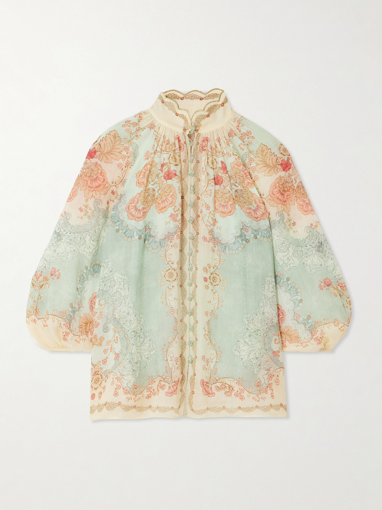 Daylight Scalloped Printed Ramie Blouse