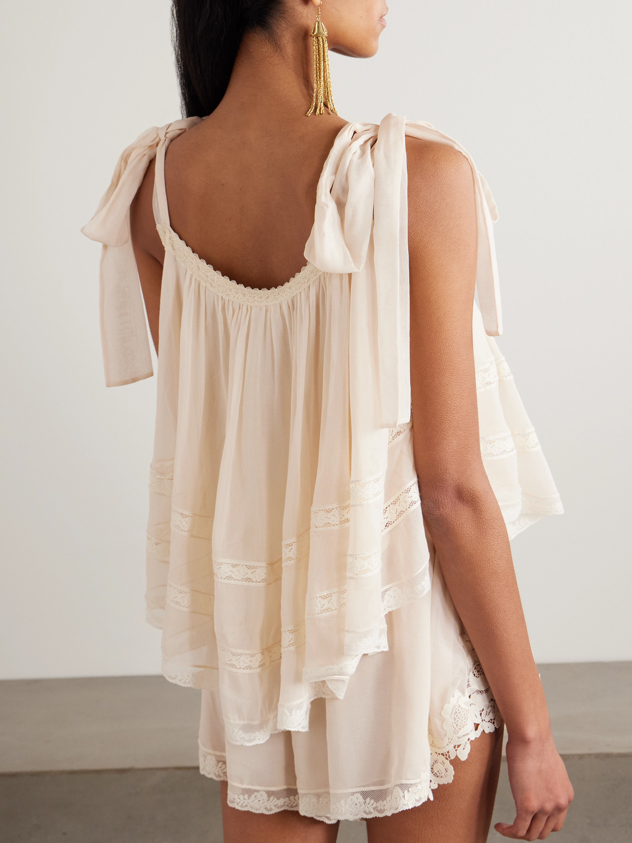 Awaken Cropped Lace-Trimmed Cotton And Silk-Blend Top