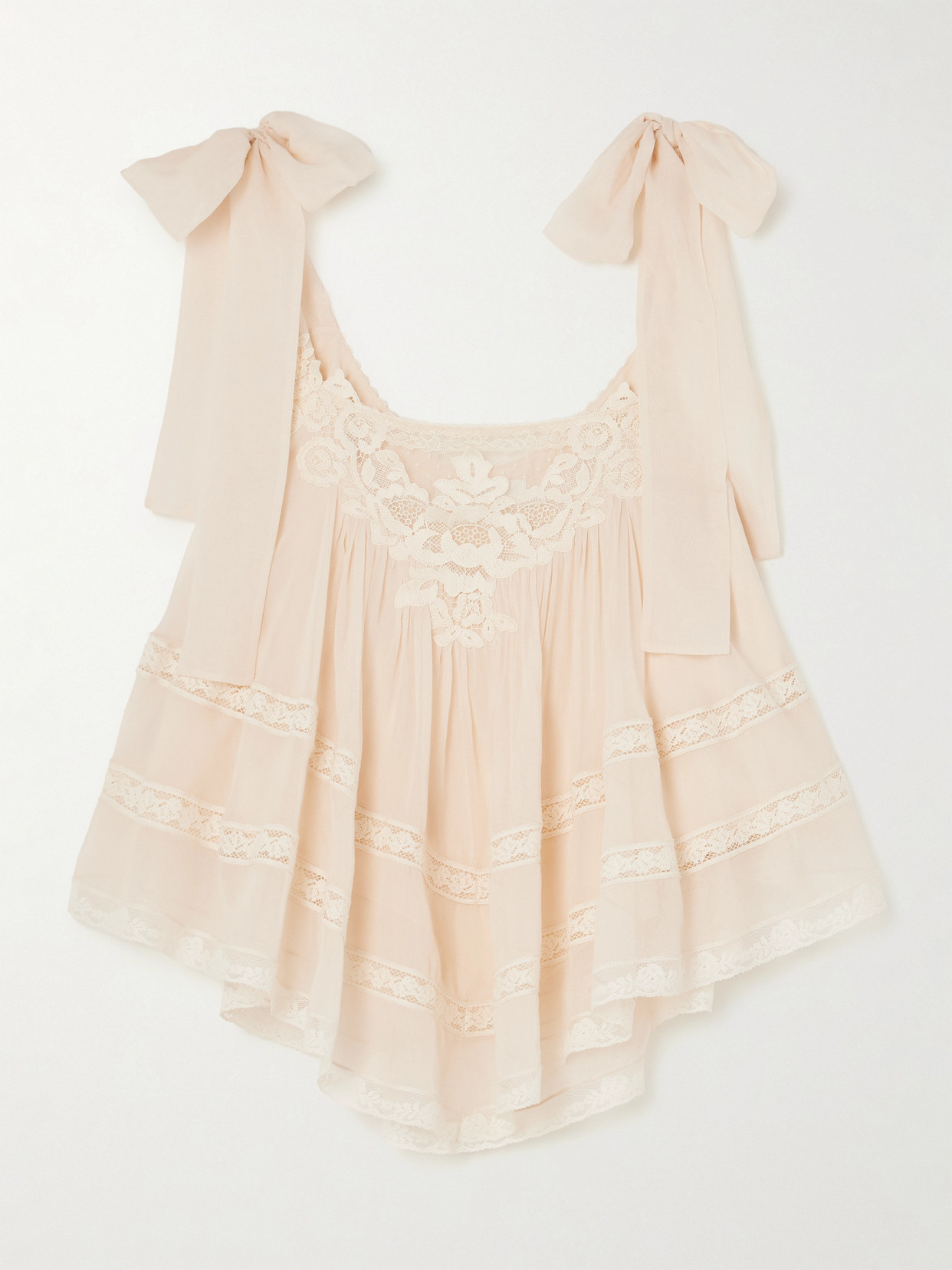 Awaken Cropped Lace-Trimmed Cotton And Silk-Blend Top