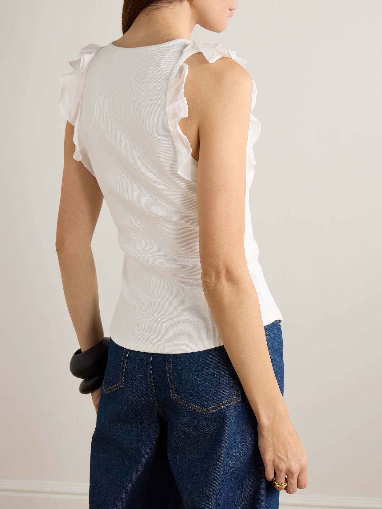 Awaken Ruffled Ribbed Cotton-Blend Jersey Tank