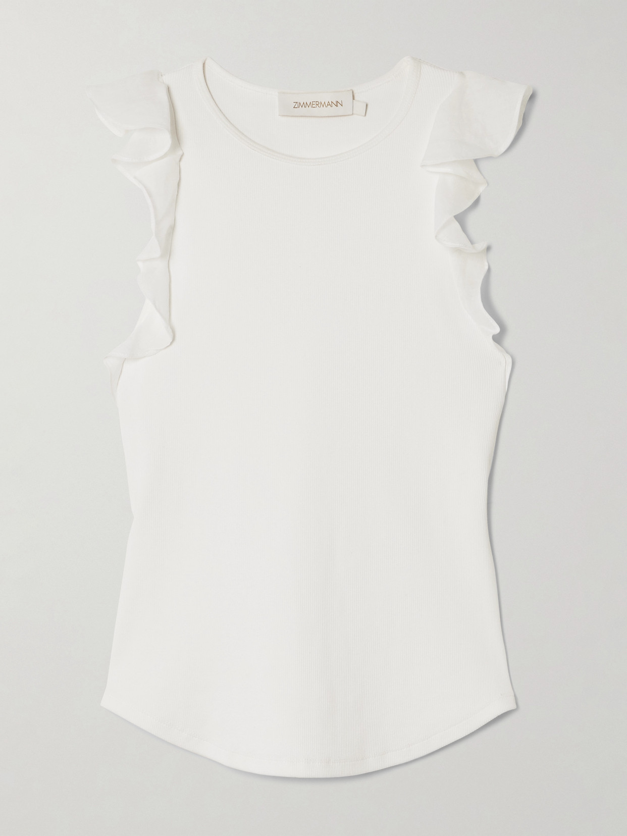 Awaken Ruffled Ribbed Cotton-Blend Jersey Tank