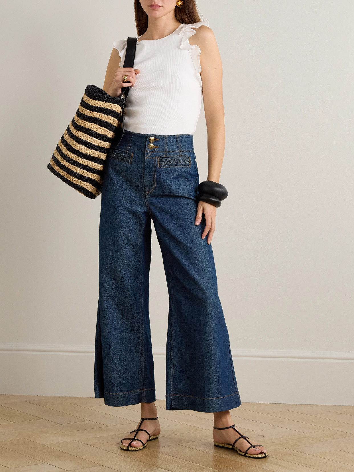Awaken Ruffled Ribbed Cotton-Blend Jersey Tank