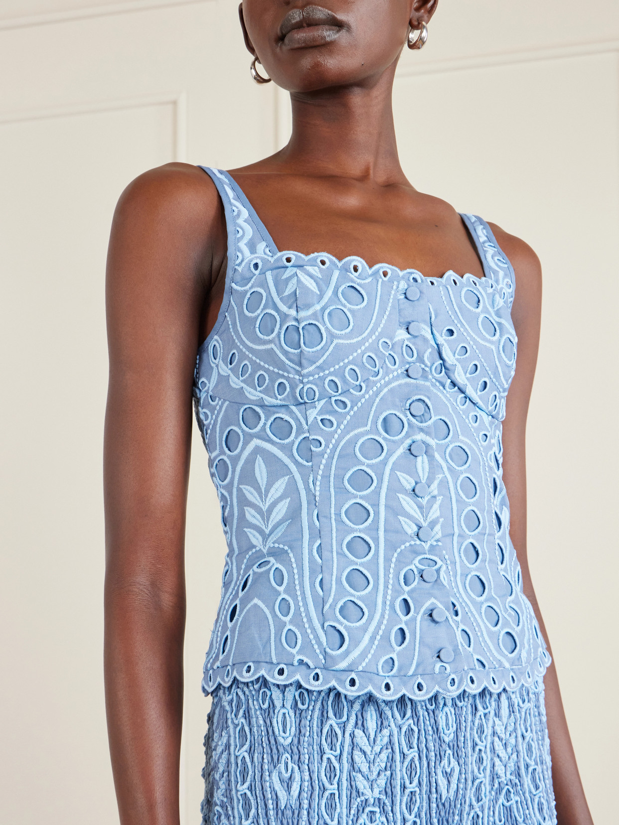 Nereus Cropped Broderie Anglaise Cotton-Blend Top
