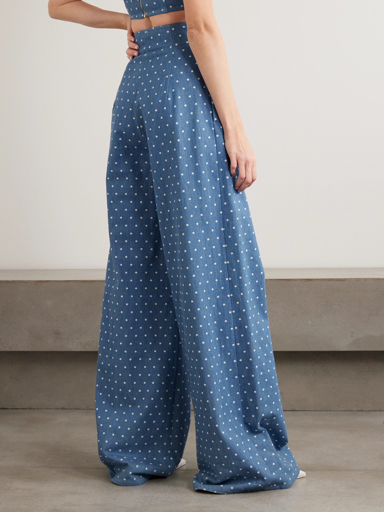 Marisol Pleated Polka-Dot Wide Jeans