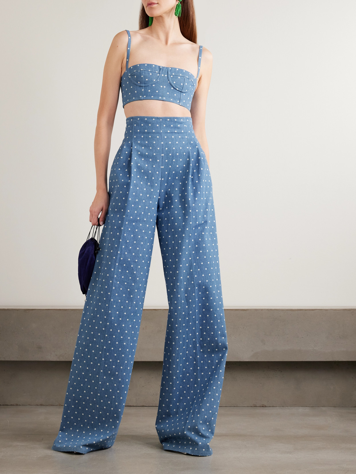 Marisol Pleated Polka-Dot Wide Jeans