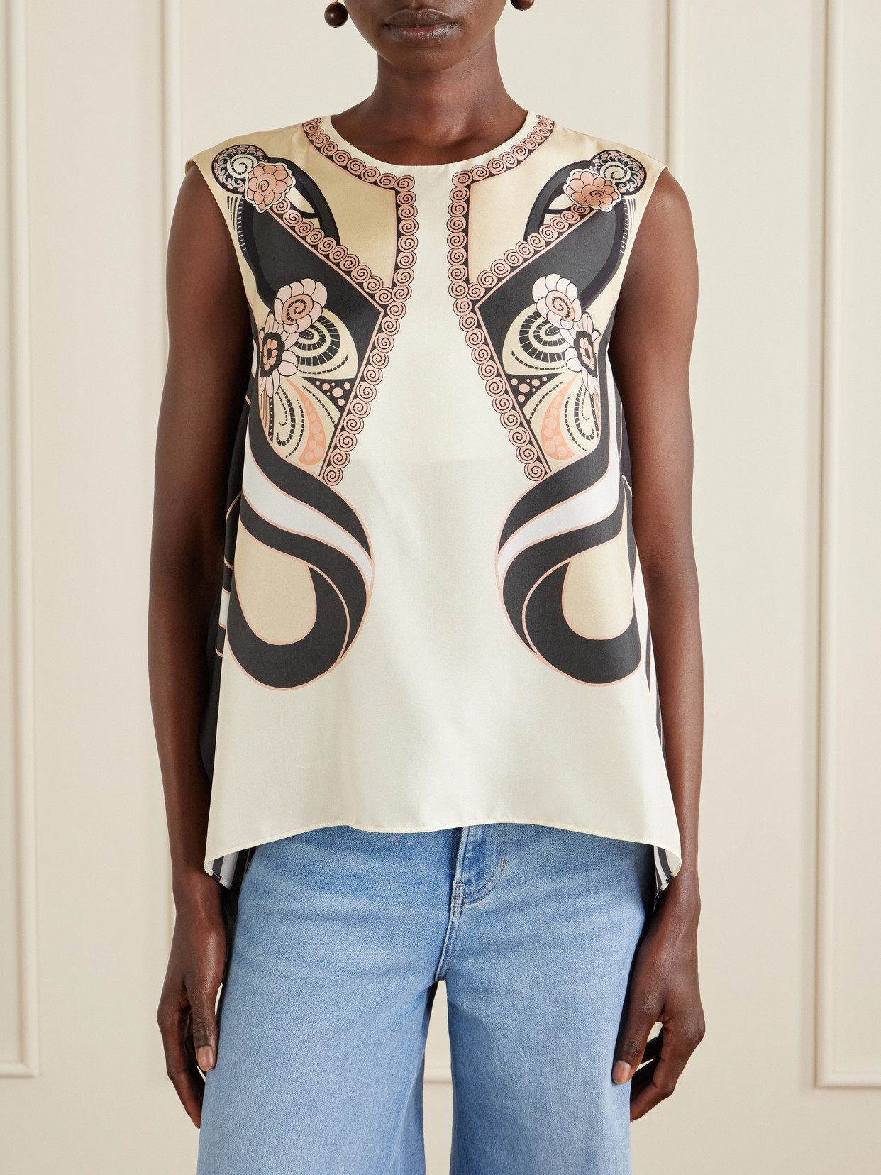 San Carlo Asymmetric Printed Silk-Twill Blouse