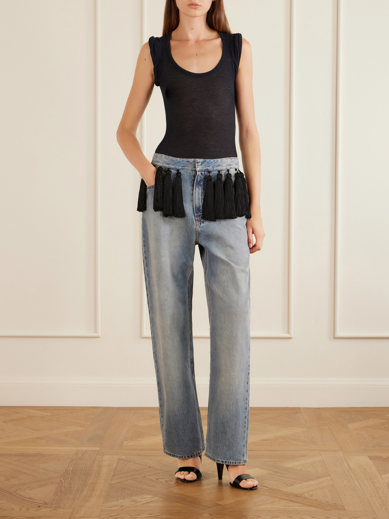Alaïa - Tasseled Low-Rise Straight-Leg Jeans