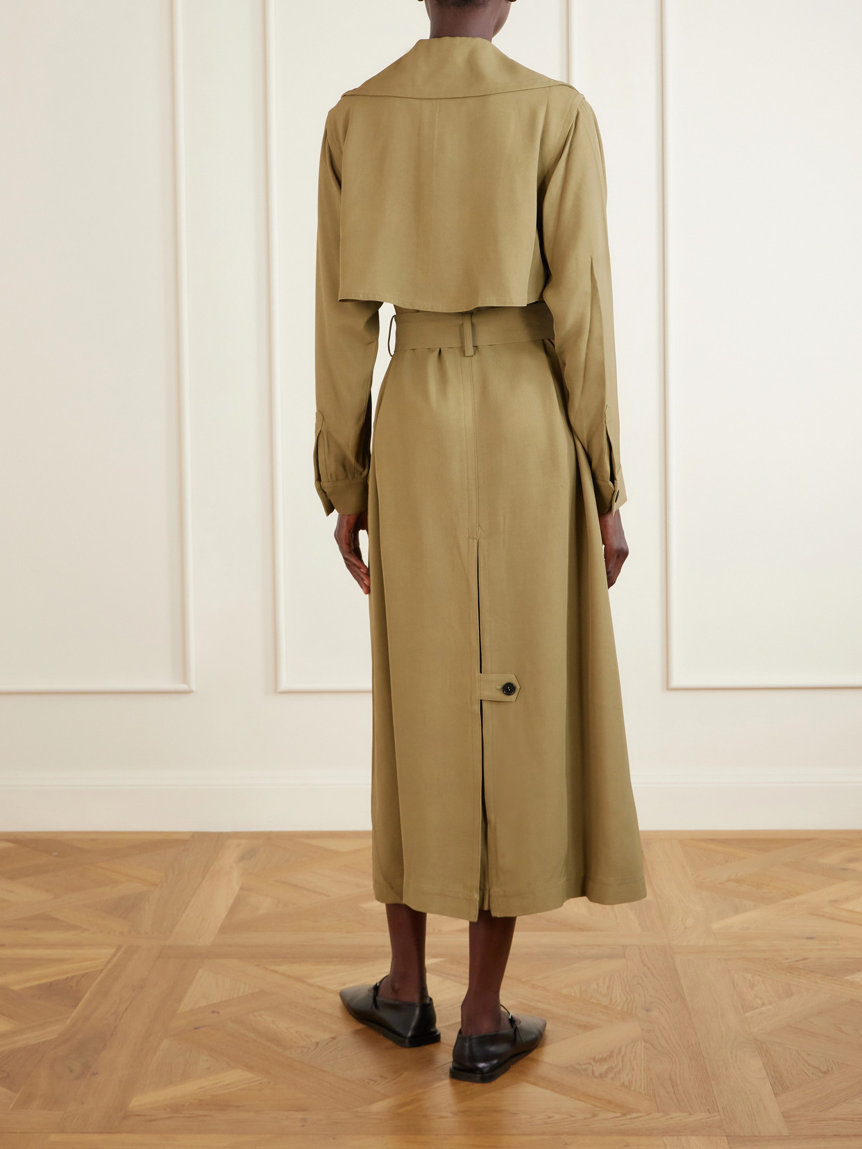 Double-Breasted Belted Drill Trench Coat