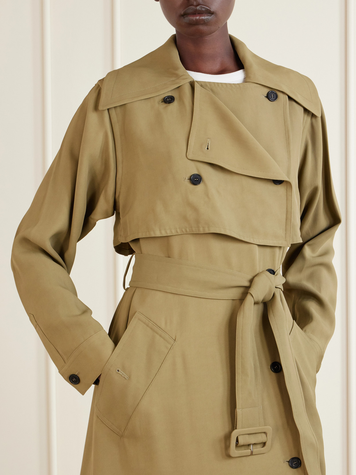 Double-Breasted Belted Drill Trench Coat