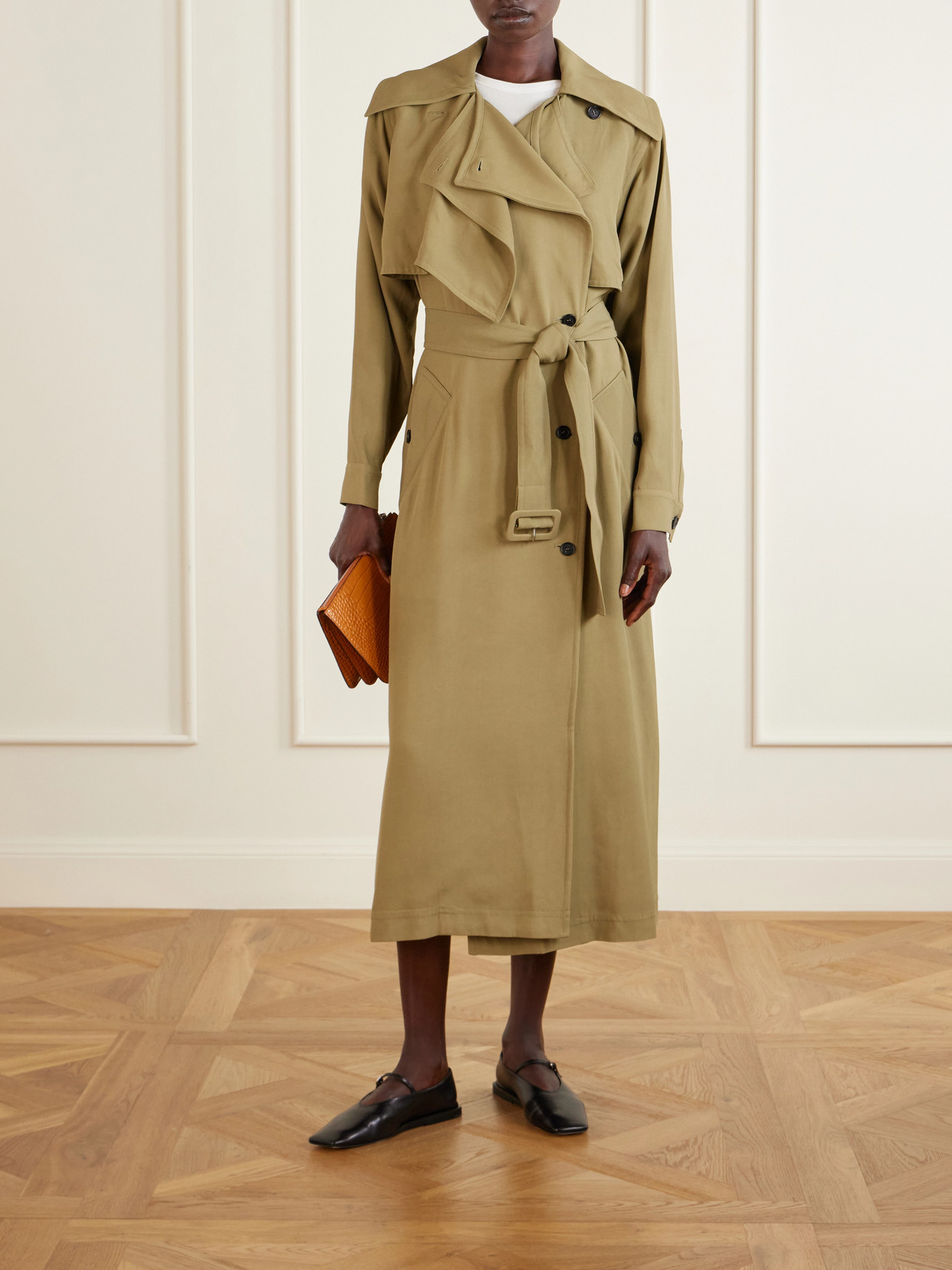 Double-Breasted Belted Drill Trench Coat
