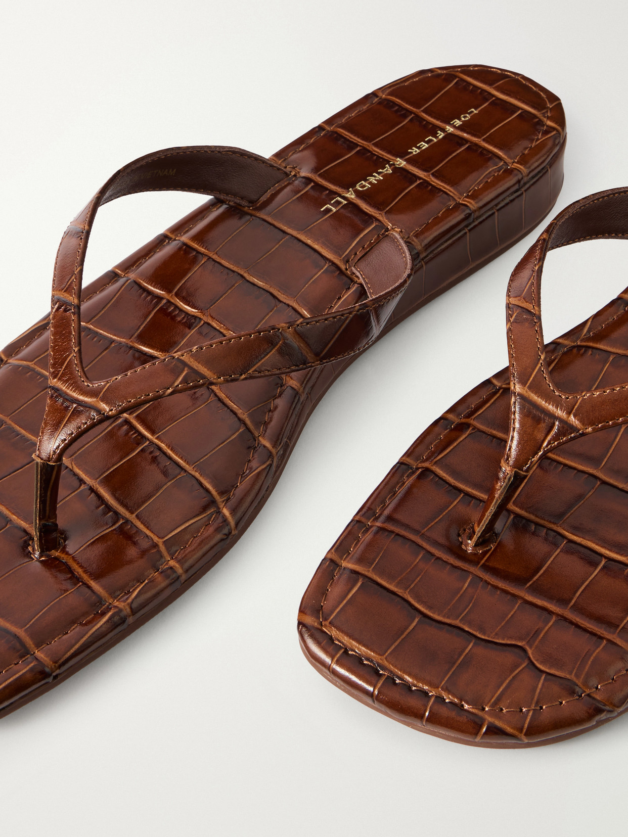 Lina Croc-Effect Leather Thong Sandals