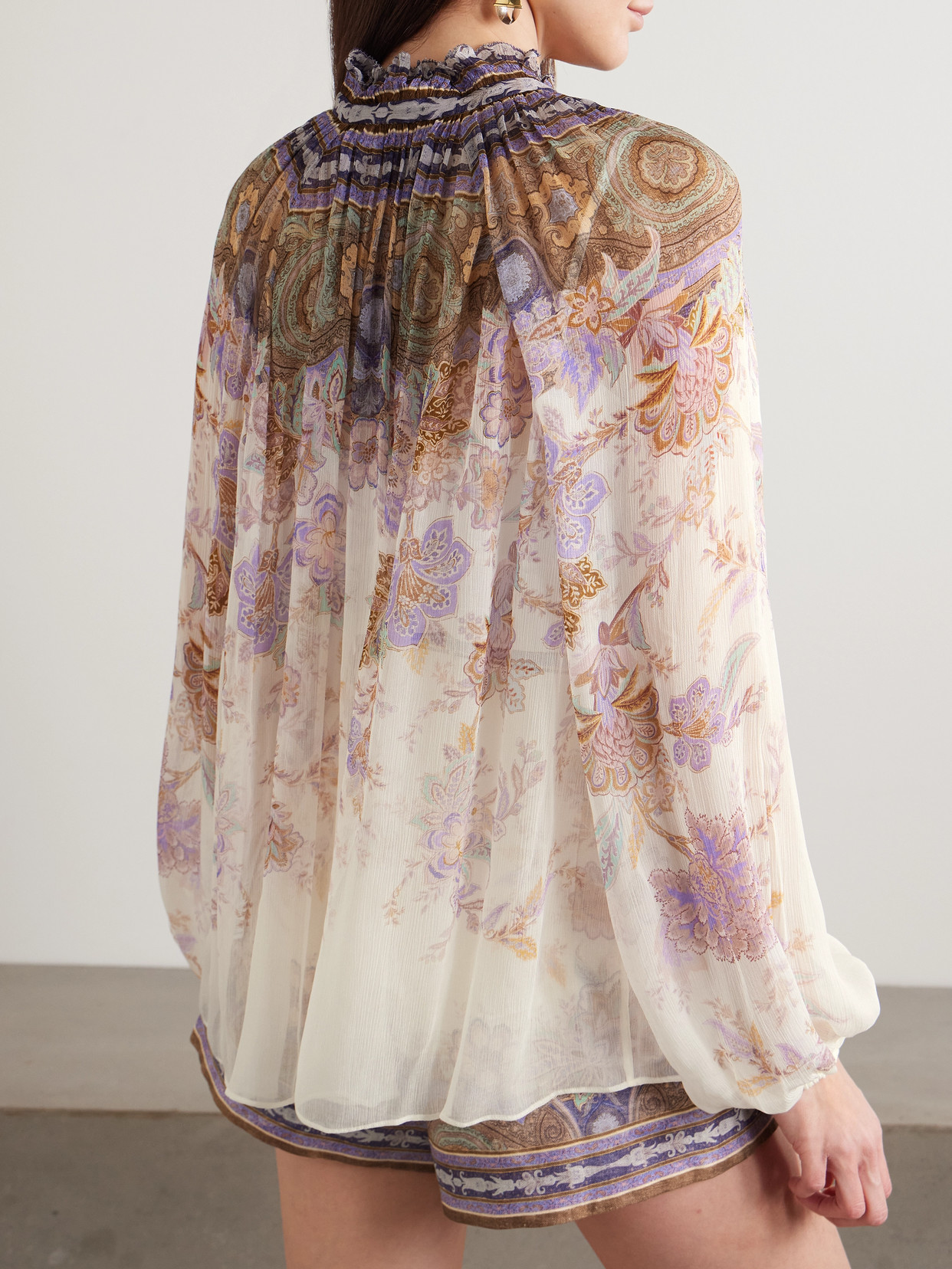 Ruched Printed Chiffon Blouse