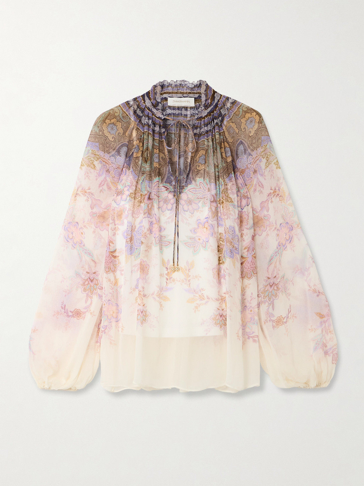 Ruched Printed Chiffon Blouse