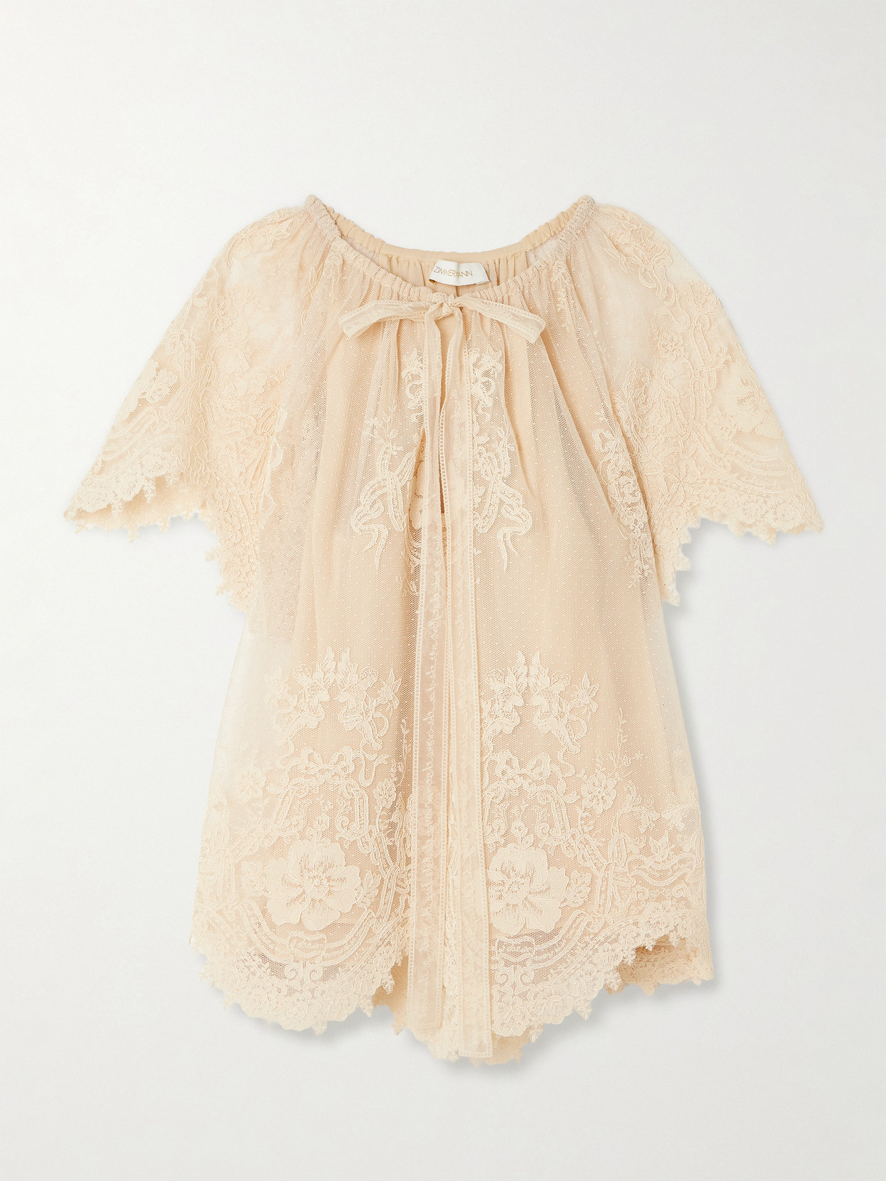 Luna Scalloped Gathered Lace And Point D'Esprit Blouse