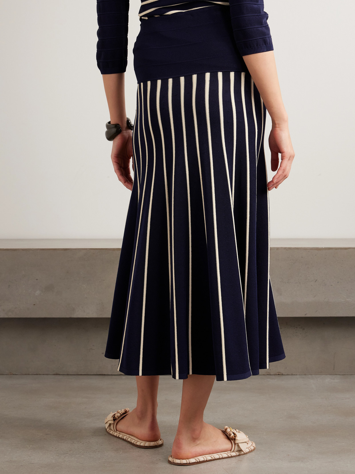 Luna Button-Detailed Pleated Striped Midi