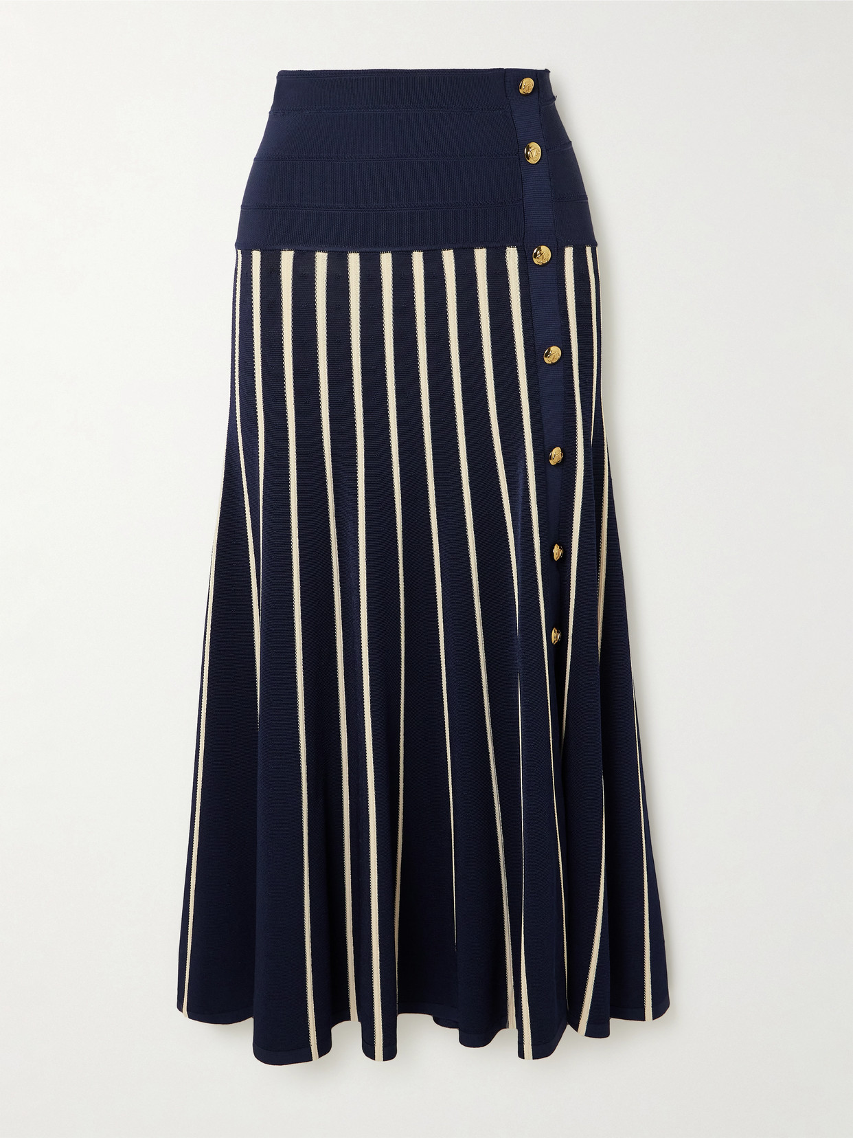 Luna Button-Detailed Pleated Striped Midi